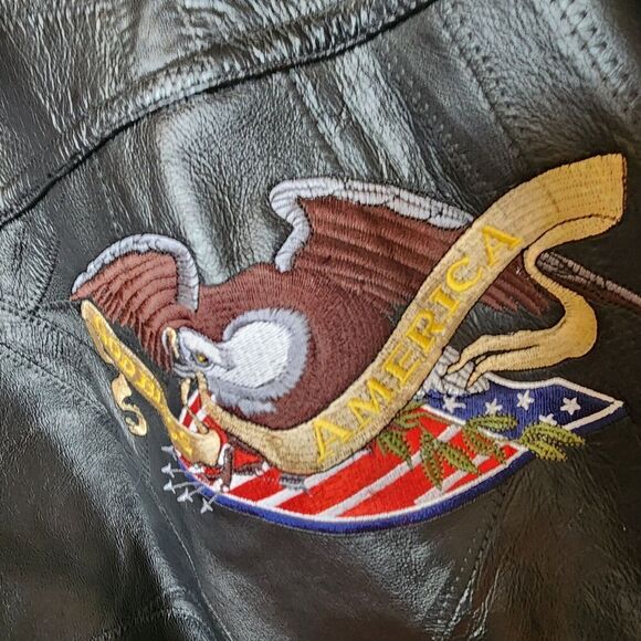 Vintage Motorcycle Leather Jacket with American Flag Patch & Eagle‎ Patch Size M - Picture 10 of 16